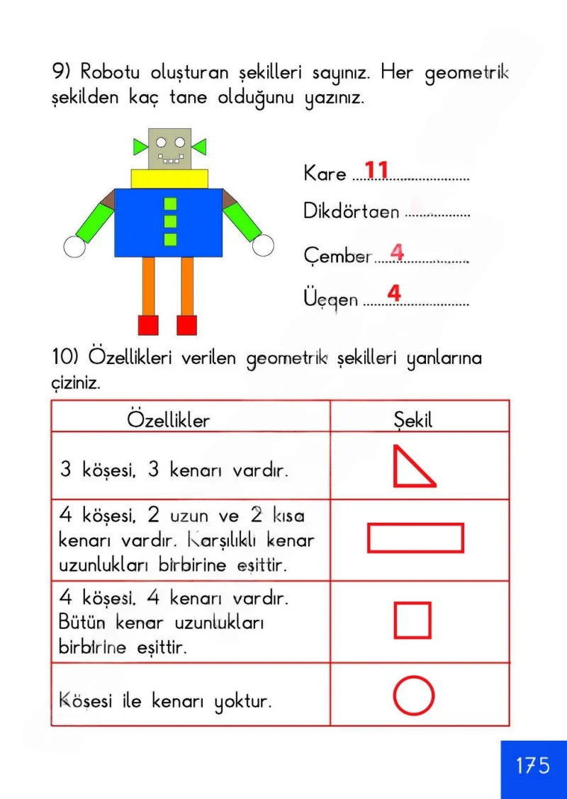 1. Sınıf Matematik Ders Kitabı Cevapları Meb Yayınları Sayfa 175 Çözüm Görseli