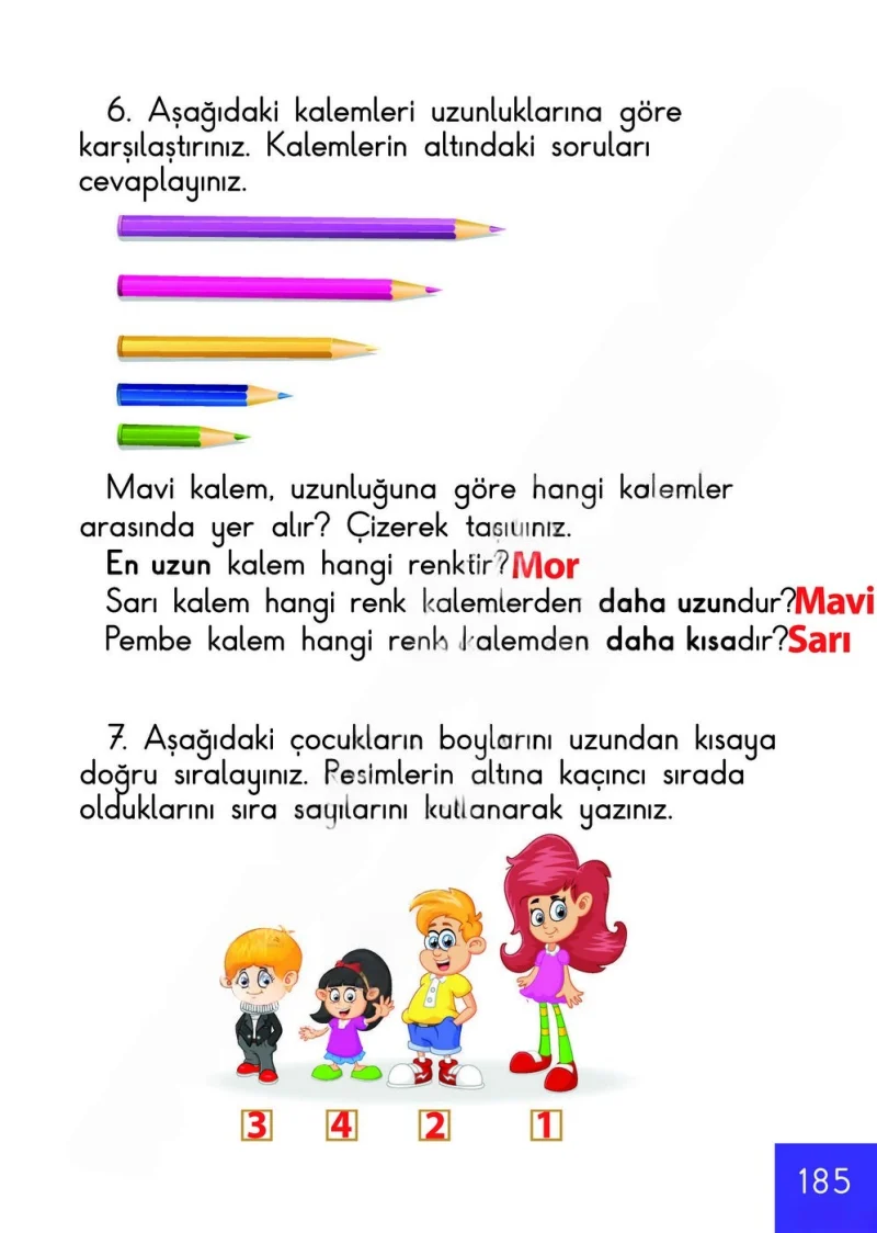 1. Sınıf Matematik Ders Kitabı Cevapları Meb Yayınları Sayfa 185 Çözüm Görseli