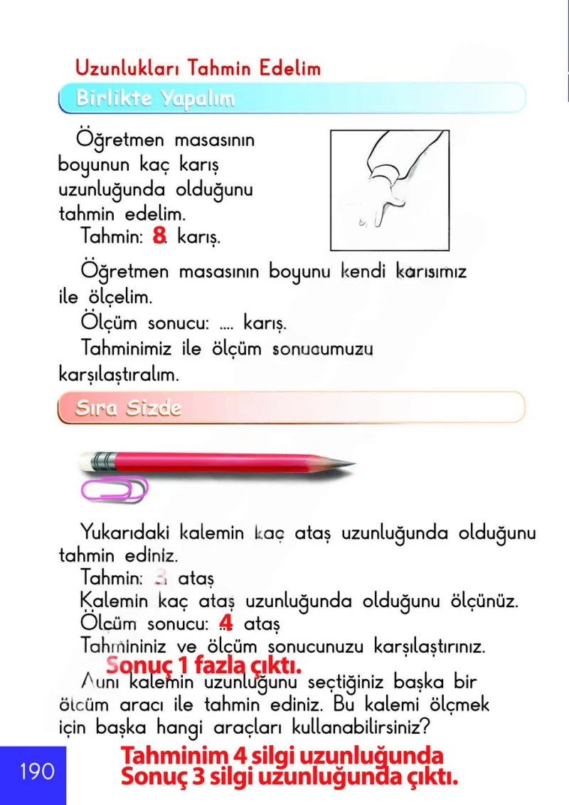 1. Sınıf Matematik Ders Kitabı Cevapları Meb Yayınları Sayfa 190 Çözüm Görseli