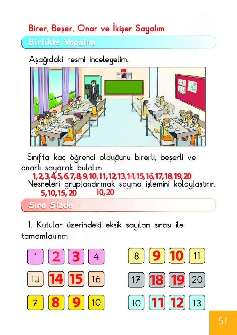 1. Sınıf Matematik Ders Kitabı Cevapları Meb Yayınları Sayfa 51 Çözüm Görseli