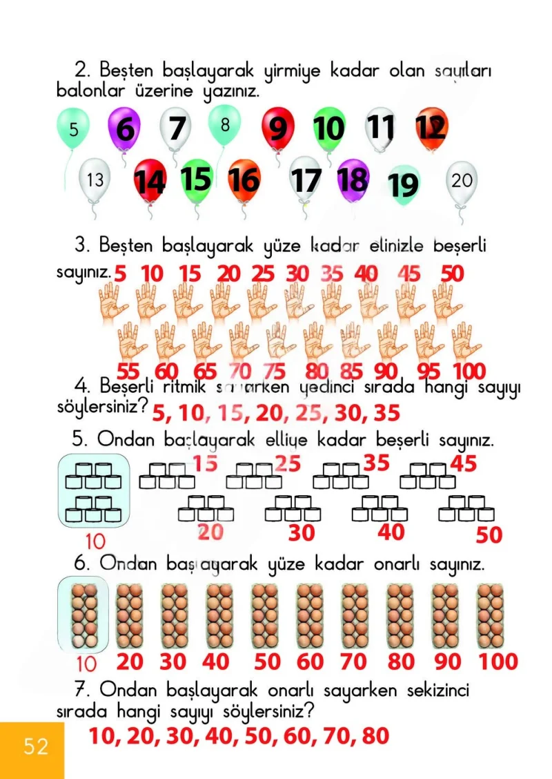 1. Sınıf Matematik Ders Kitabı Cevapları Meb Yayınları Sayfa 52 Çözüm Görseli