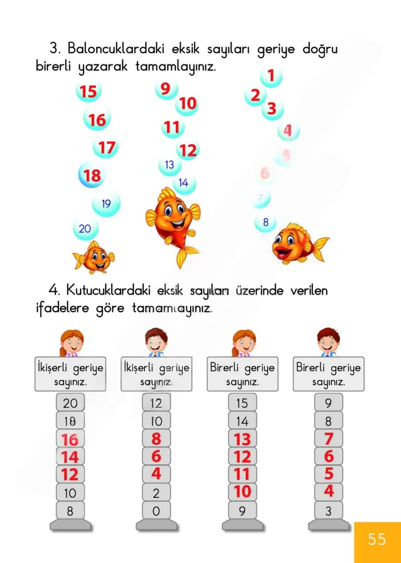 1. Sınıf Matematik Ders Kitabı Cevapları Meb Yayınları Sayfa 55 Çözüm Görseli