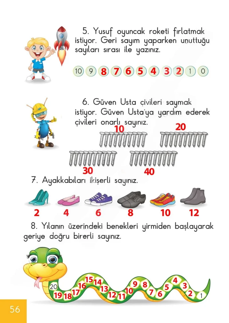 1. Sınıf Matematik Ders Kitabı Cevapları Meb Yayınları Sayfa 56 Çözüm Görseli