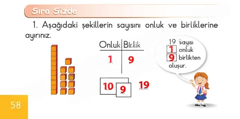 1. Sınıf Matematik Ders Kitabı Cevapları Meb Yayınları Sayfa 58 Çözüm Görseli