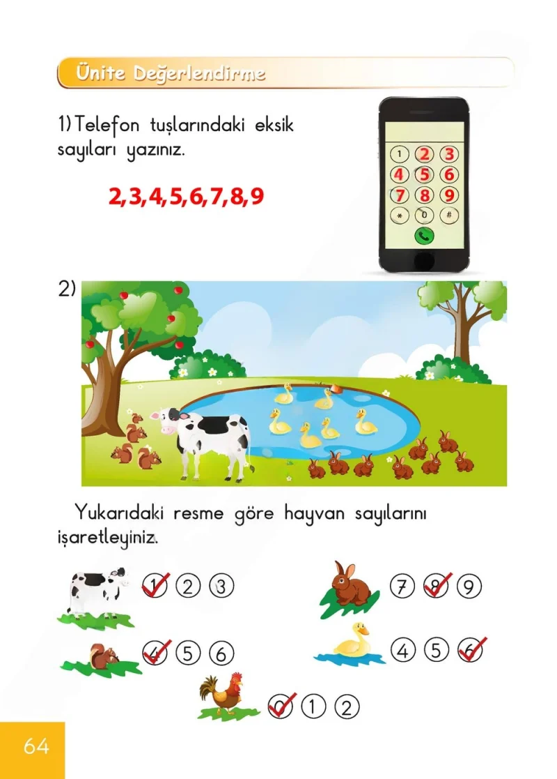 1. Sınıf Matematik Ders Kitabı Cevapları Meb Yayınları Sayfa 64 Çözüm Görseli