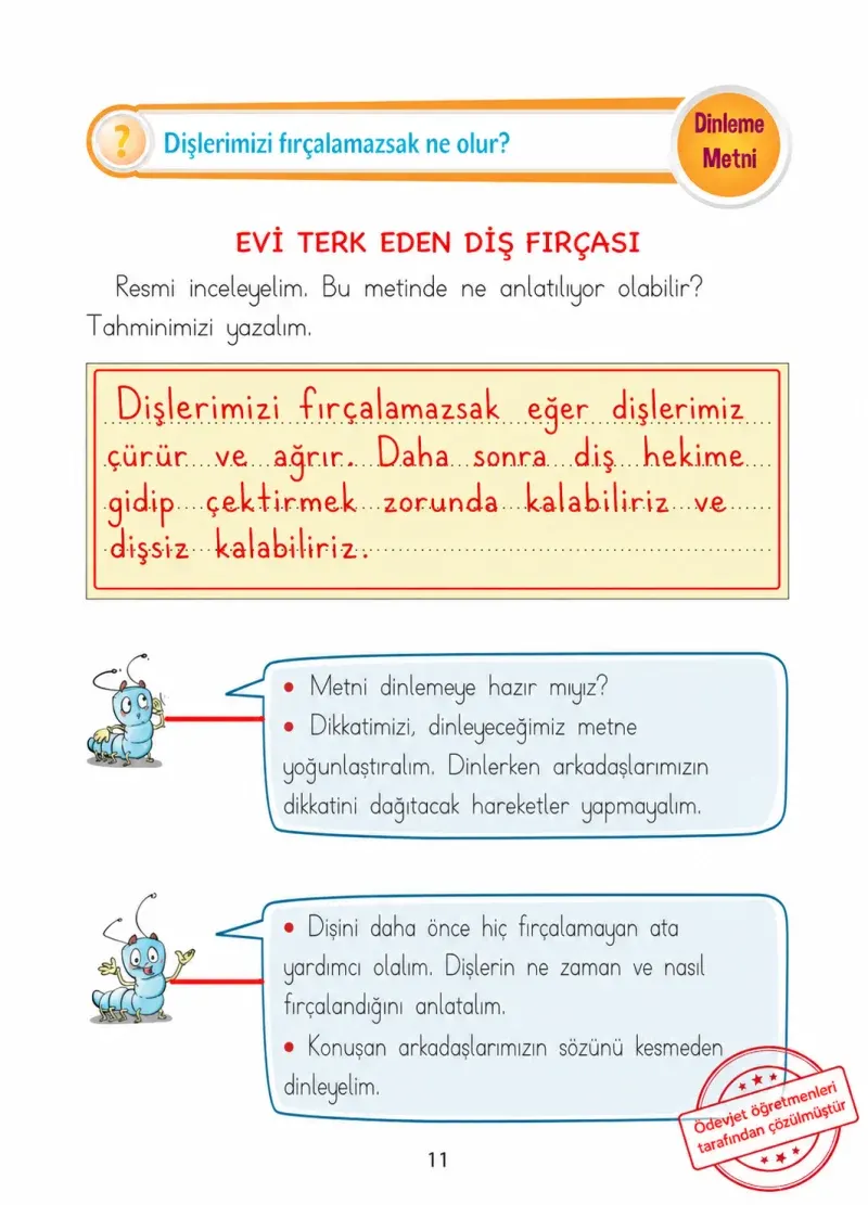 1. Sınıf Türkçe Ders Kitabı Cevapları Ada Matbaacılık Yayıncılık Sayfa 11 Çözüm Görseli