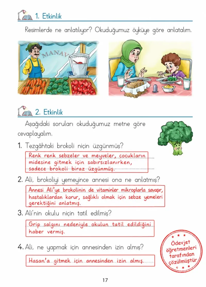 1. Sınıf Türkçe Ders Kitabı Cevapları Ada Matbaacılık Yayıncılık Sayfa 17 Çözüm Görseli