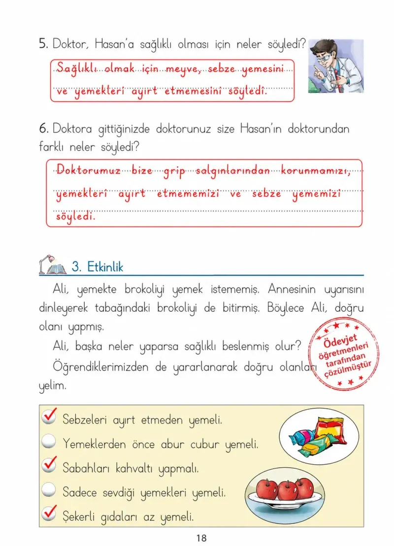 1. Sınıf Türkçe Ders Kitabı Cevapları Ada Matbaacılık Yayıncılık Sayfa 18 Çözüm Görseli