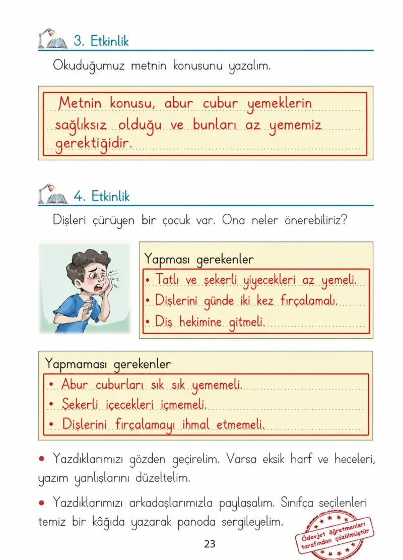 1. Sınıf Türkçe Ders Kitabı Cevapları Ada Matbaacılık Yayıncılık Sayfa 23 Çözüm Görseli