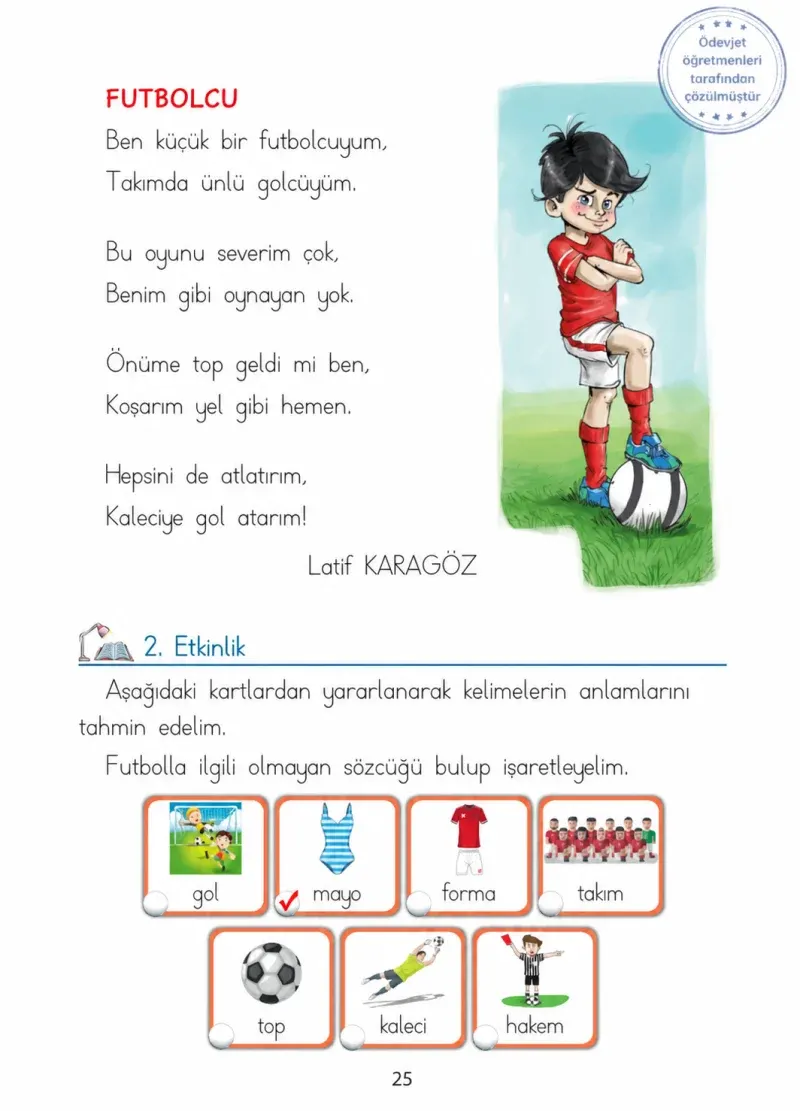 1. Sınıf Türkçe Ders Kitabı Cevapları Ada Matbaacılık Yayıncılık Sayfa 25 Çözüm Görseli