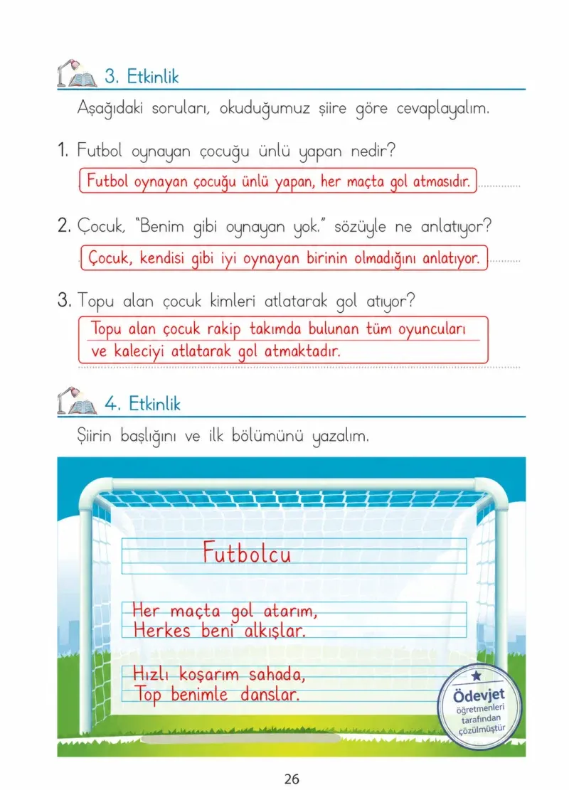 1. Sınıf Türkçe Ders Kitabı Cevapları Ada Matbaacılık Yayıncılık Sayfa 26 Çözüm Görseli