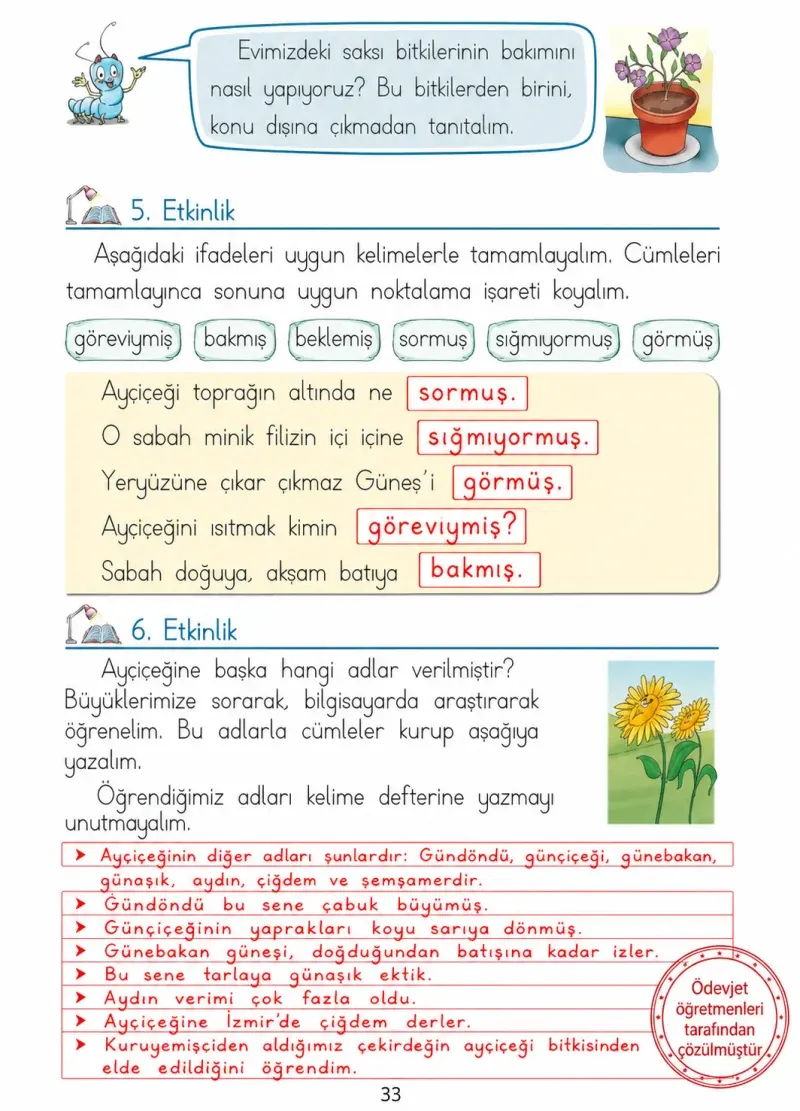 1. Sınıf Türkçe Ders Kitabı Cevapları Ada Matbaacılık Yayıncılık Sayfa 33 Çözüm Görseli
