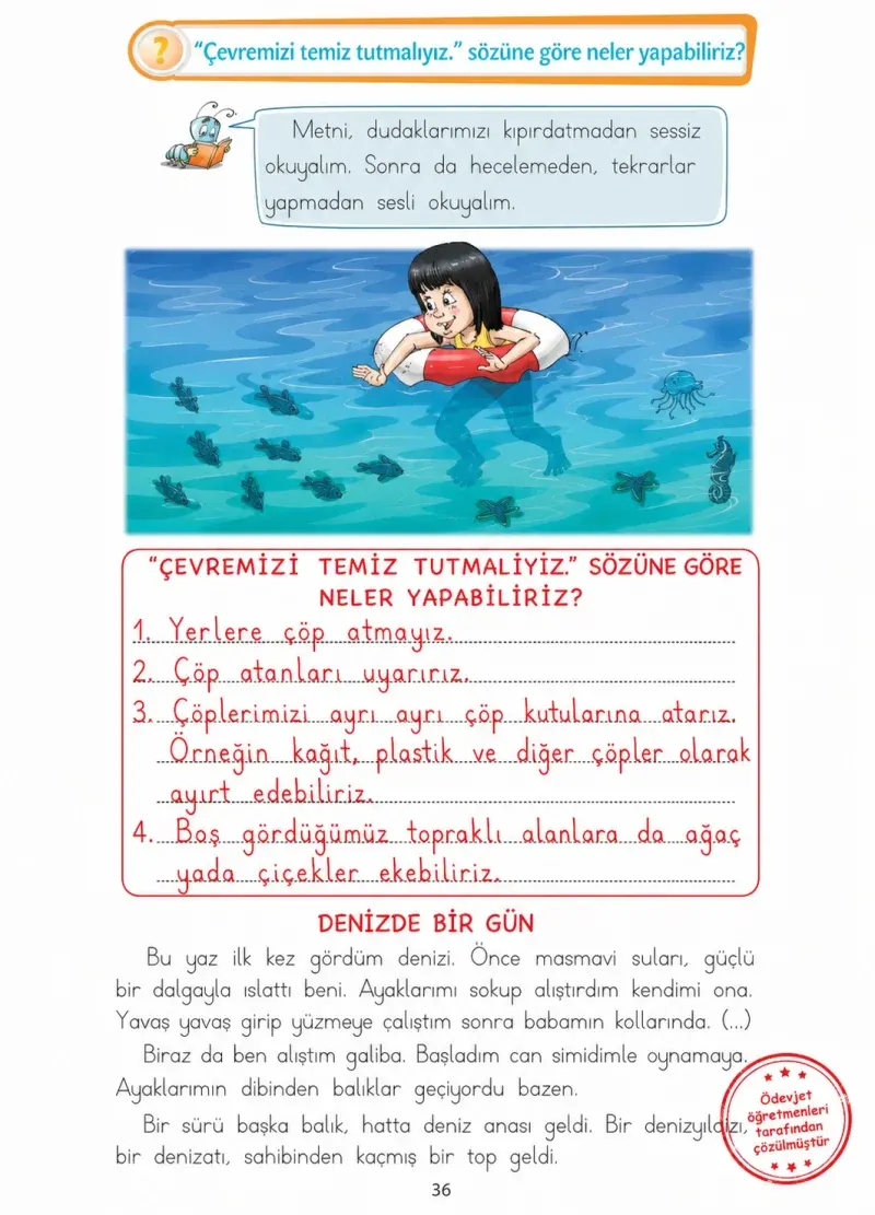 1. Sınıf Türkçe Ders Kitabı Cevapları Ada Matbaacılık Yayıncılık Sayfa 36 Çözüm Görseli