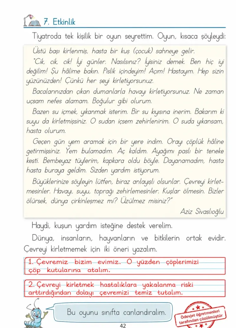 1. Sınıf Türkçe Ders Kitabı Cevapları Ada Matbaacılık Yayıncılık Sayfa 42 Çözüm Görseli