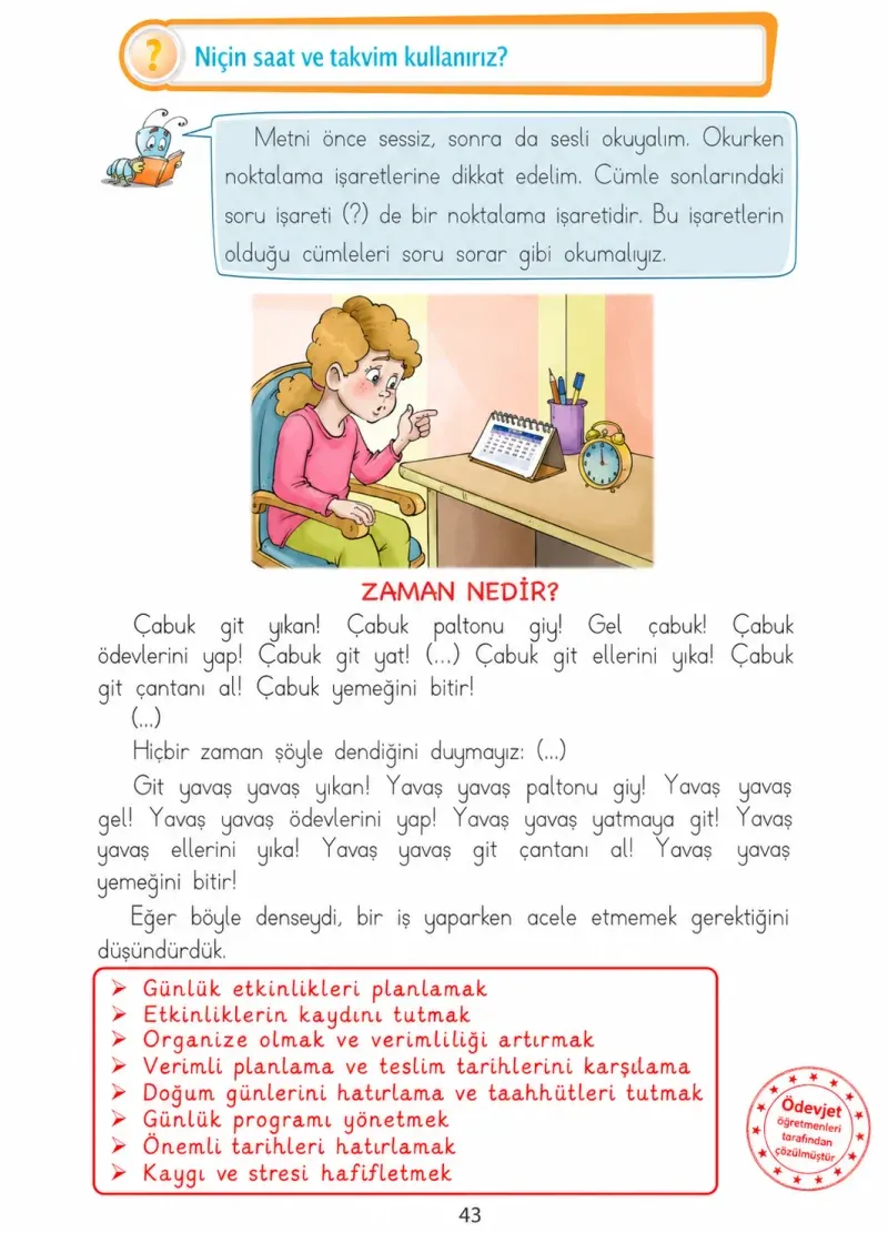 1. Sınıf Türkçe Ders Kitabı Cevapları Ada Matbaacılık Yayıncılık Sayfa 43 Çözüm Görseli