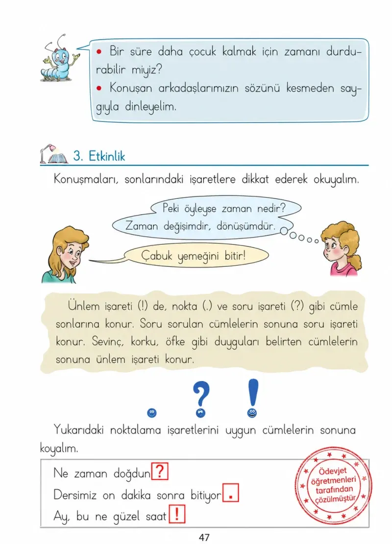 1. Sınıf Türkçe Ders Kitabı Cevapları Ada Matbaacılık Yayıncılık Sayfa 47 Çözüm Görseli