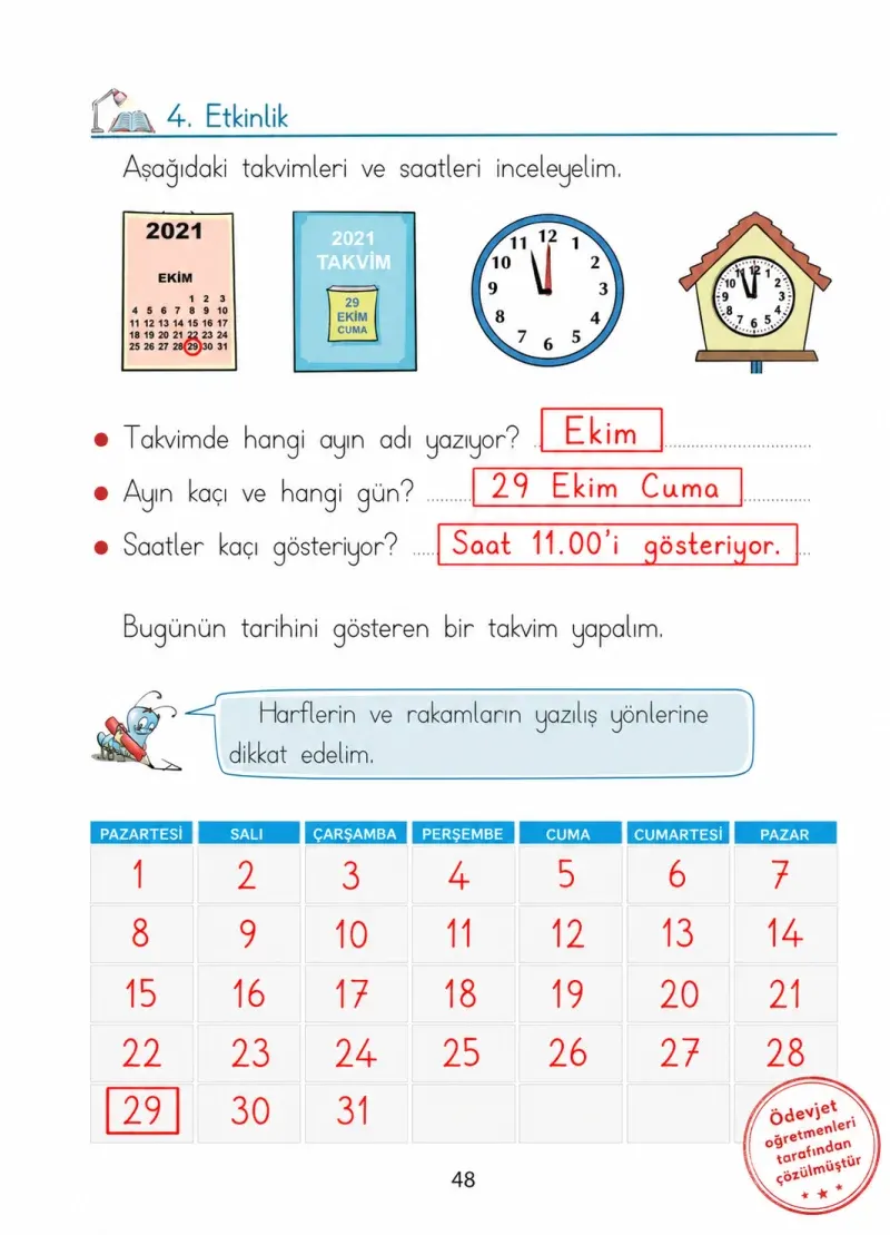 1. Sınıf Türkçe Ders Kitabı Cevapları Ada Matbaacılık Yayıncılık Sayfa 48 Çözüm Görseli