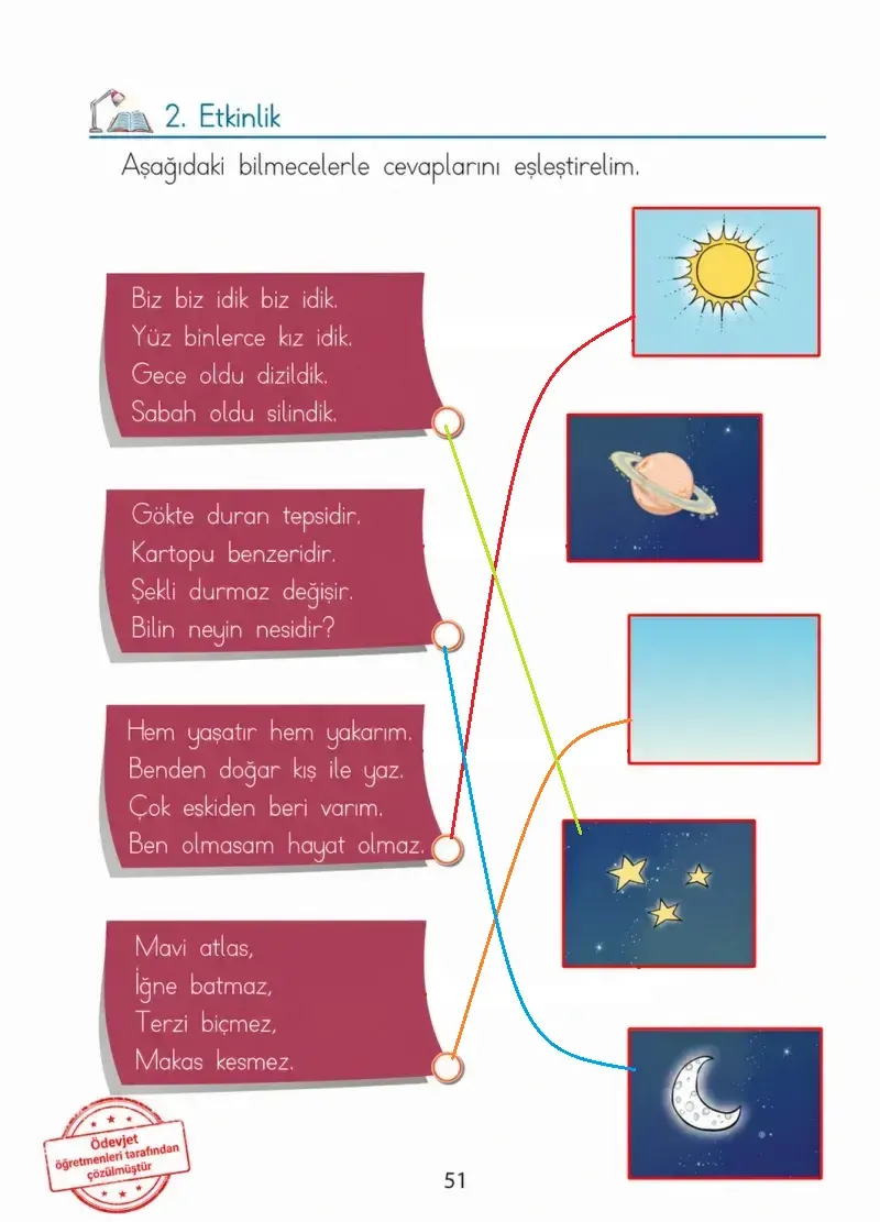 1. Sınıf Türkçe Ders Kitabı Cevapları Ada Matbaacılık Yayıncılık Sayfa 51 Çözüm Görseli