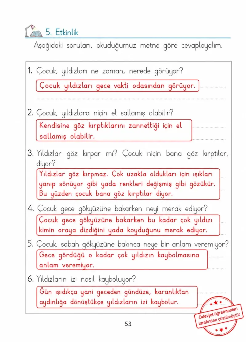 1. Sınıf Türkçe Ders Kitabı Cevapları Ada Matbaacılık Yayıncılık Sayfa 53 Çözüm Görseli