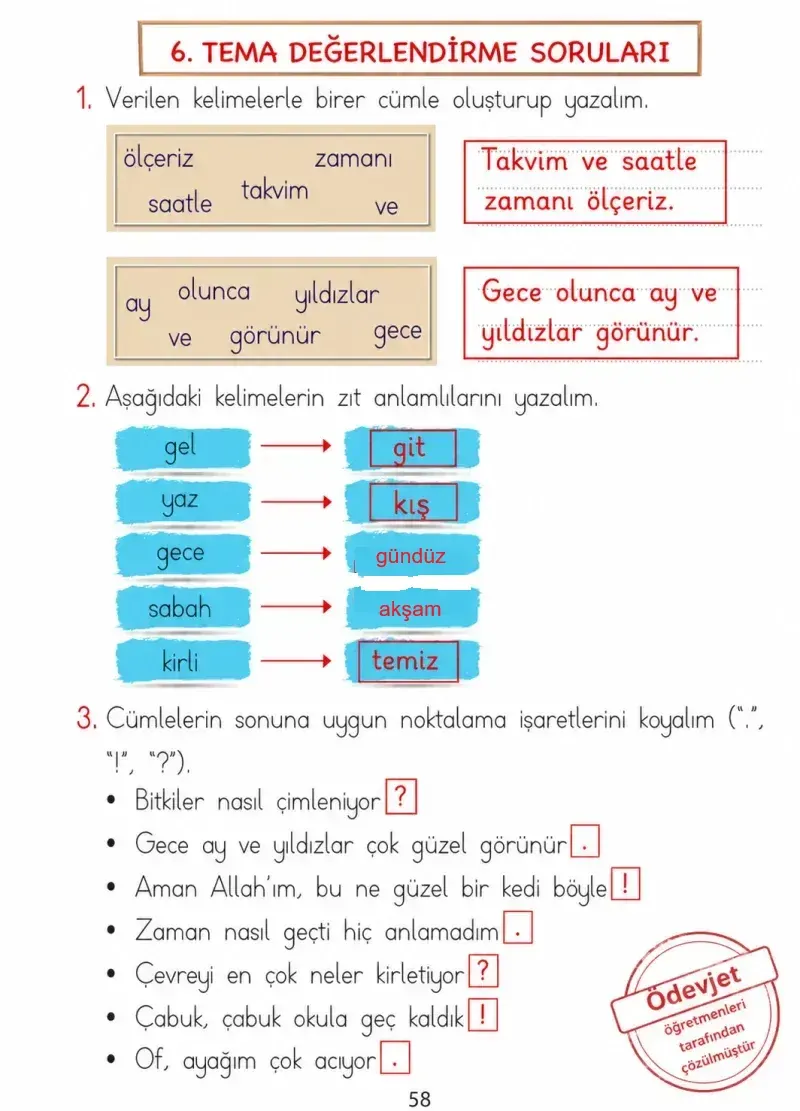 1. Sınıf Türkçe Ders Kitabı Cevapları Ada Matbaacılık Yayıncılık Sayfa 58 Çözüm Görseli