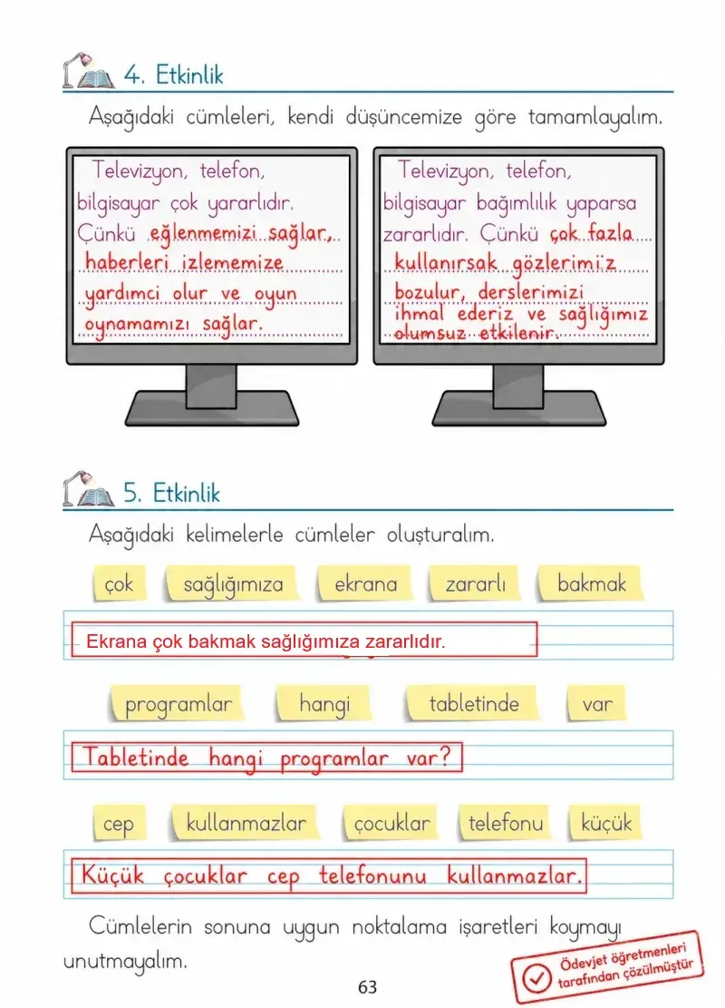 1. Sınıf Türkçe Ders Kitabı Cevapları Ada Matbaacılık Yayıncılık Sayfa 63 Çözüm Görseli