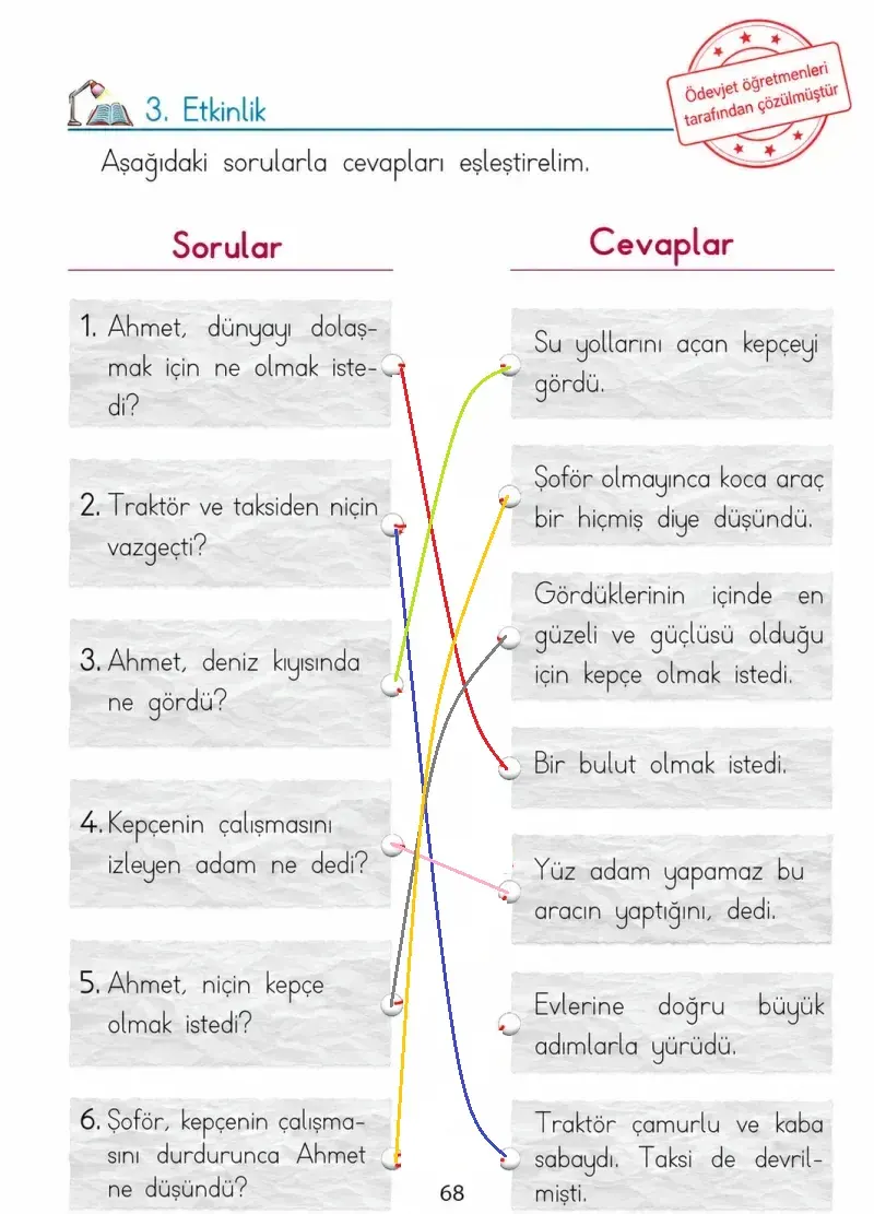 1. Sınıf Türkçe Ders Kitabı Cevapları Ada Matbaacılık Yayıncılık Sayfa 68 Çözüm Görseli
