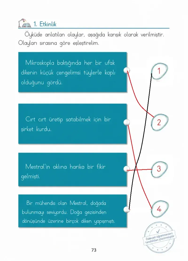 1. Sınıf Türkçe Ders Kitabı Cevapları Ada Matbaacılık Yayıncılık Sayfa 73 Çözüm Görseli