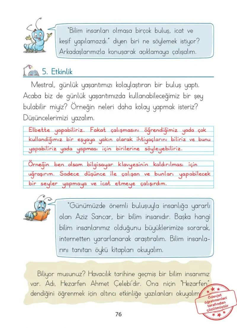1. Sınıf Türkçe Ders Kitabı Cevapları Ada Matbaacılık Yayıncılık Sayfa 76 Çözüm Görseli