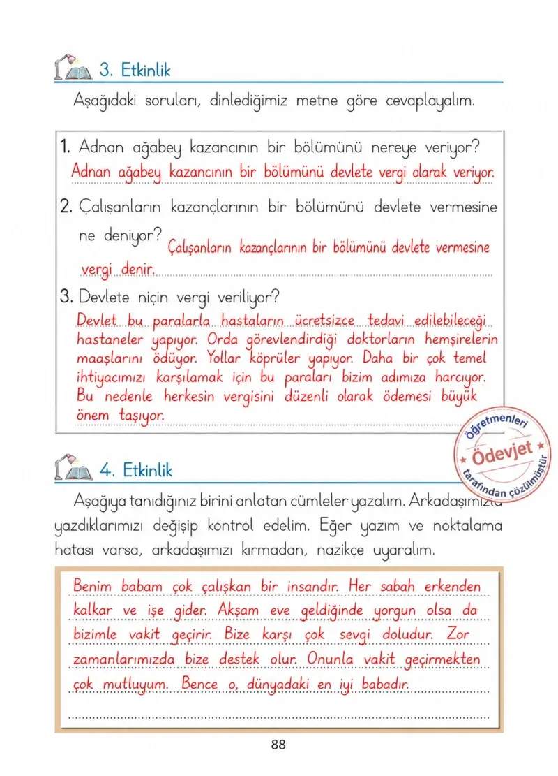 1. Sınıf Türkçe Ders Kitabı Cevapları Ada Matbaacılık Yayıncılık Sayfa 88 Çözüm Görseli
