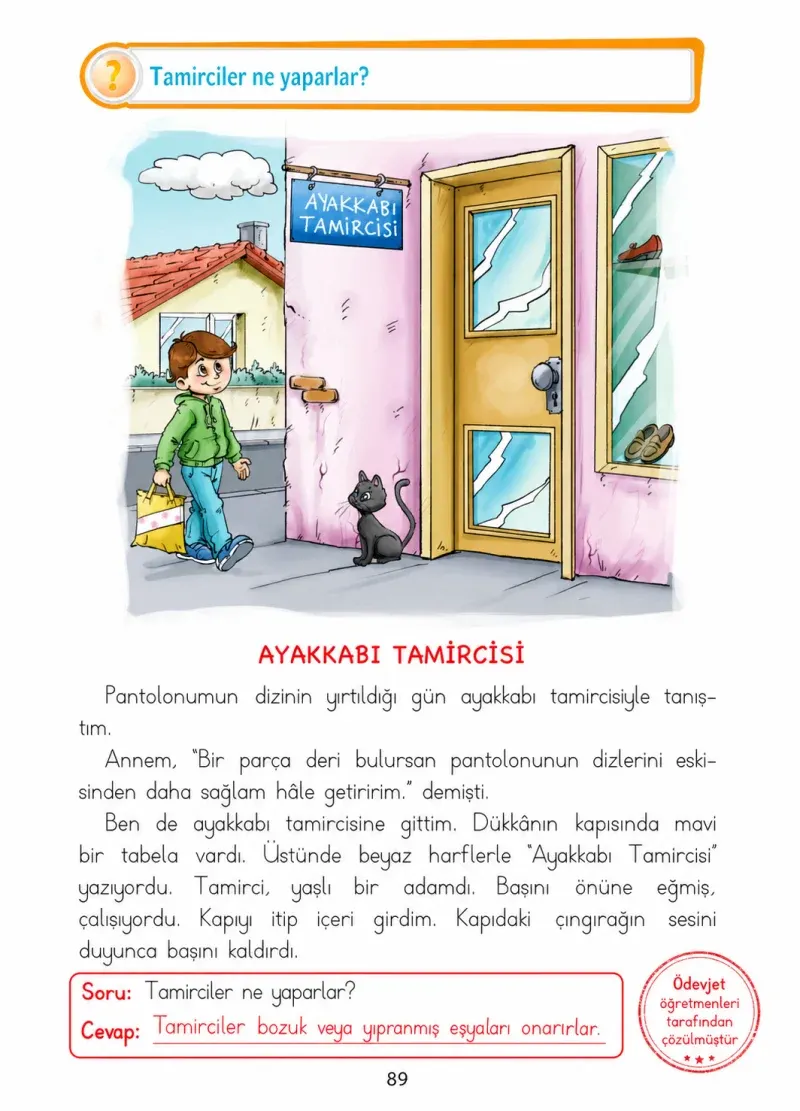 1. Sınıf Türkçe Ders Kitabı Cevapları Ada Matbaacılık Yayıncılık Sayfa 89 Çözüm Görseli
