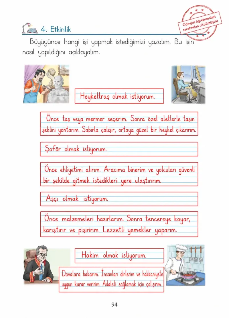 1. Sınıf Türkçe Ders Kitabı Cevapları Ada Matbaacılık Yayıncılık Sayfa 94 Çözüm Görseli