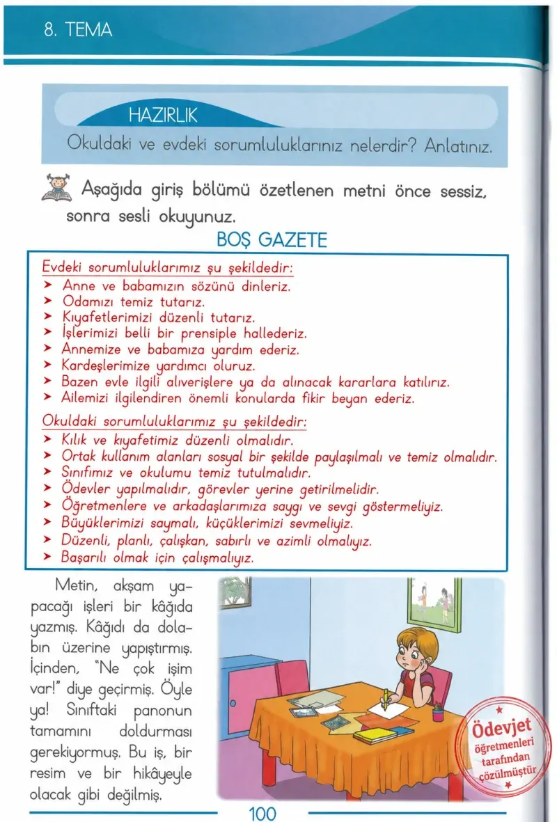 1. Sınıf Türkçe Ders Kitabı Cevapları Bilim ve Kültür Yayınları Sayfa 100 Çözüm Görseli