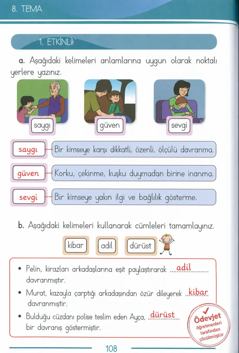 1. Sınıf Türkçe Ders Kitabı Cevapları Bilim ve Kültür Yayınları Sayfa 108 Çözüm Görseli