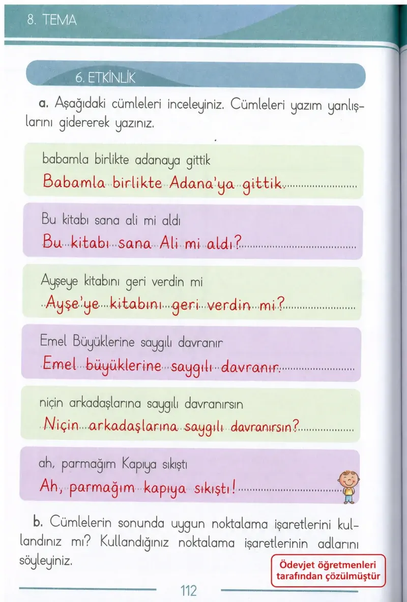 1. Sınıf Türkçe Ders Kitabı Cevapları Bilim ve Kültür Yayınları Sayfa 112 Çözüm Görseli