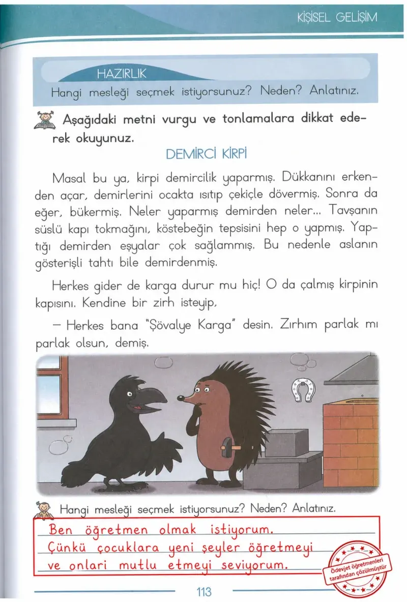 1. Sınıf Türkçe Ders Kitabı Cevapları Bilim ve Kültür Yayınları Sayfa 113 Çözüm Görseli