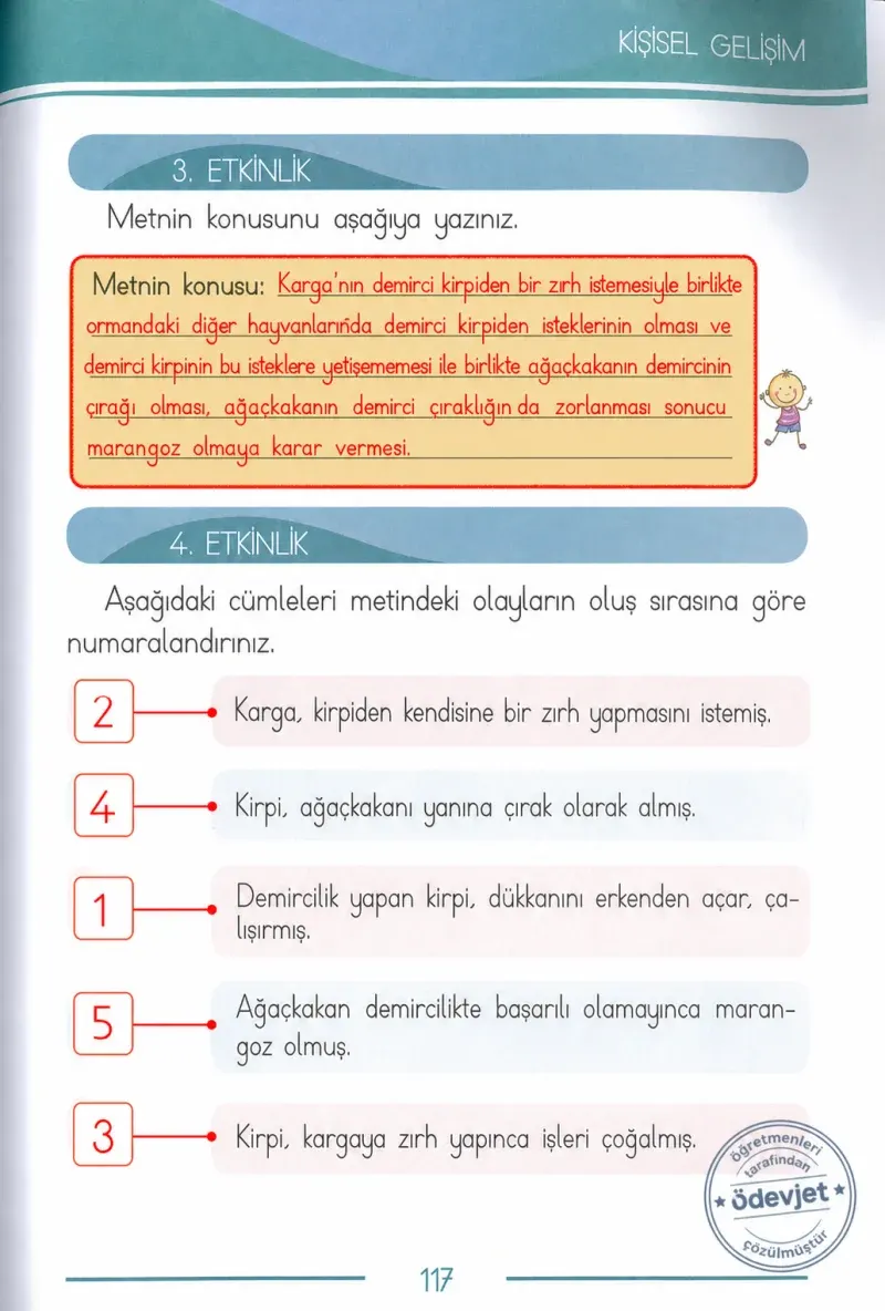 1. Sınıf Türkçe Ders Kitabı Cevapları Bilim ve Kültür Yayınları Sayfa 117 Çözüm Görseli