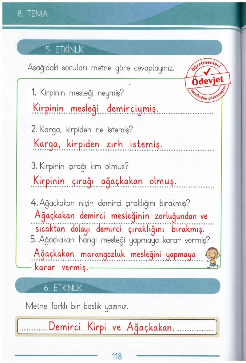 1. Sınıf Türkçe Ders Kitabı Cevapları Bilim ve Kültür Yayınları Sayfa 118 Çözüm Görseli