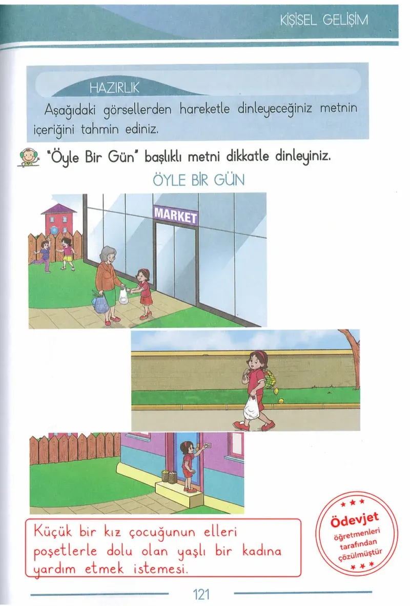 1. Sınıf Türkçe Ders Kitabı Cevapları Bilim ve Kültür Yayınları Sayfa 121 Çözüm Görseli