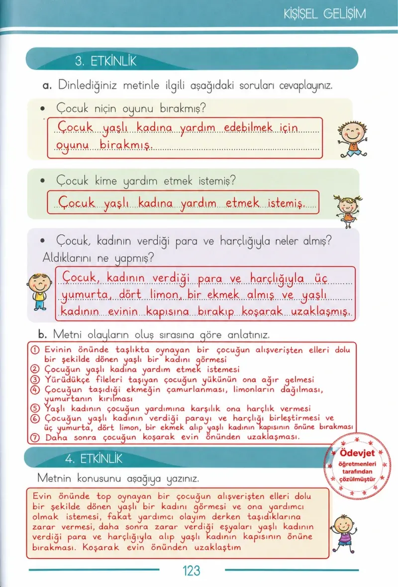 1. Sınıf Türkçe Ders Kitabı Cevapları Bilim ve Kültür Yayınları Sayfa 123 Çözüm Görseli