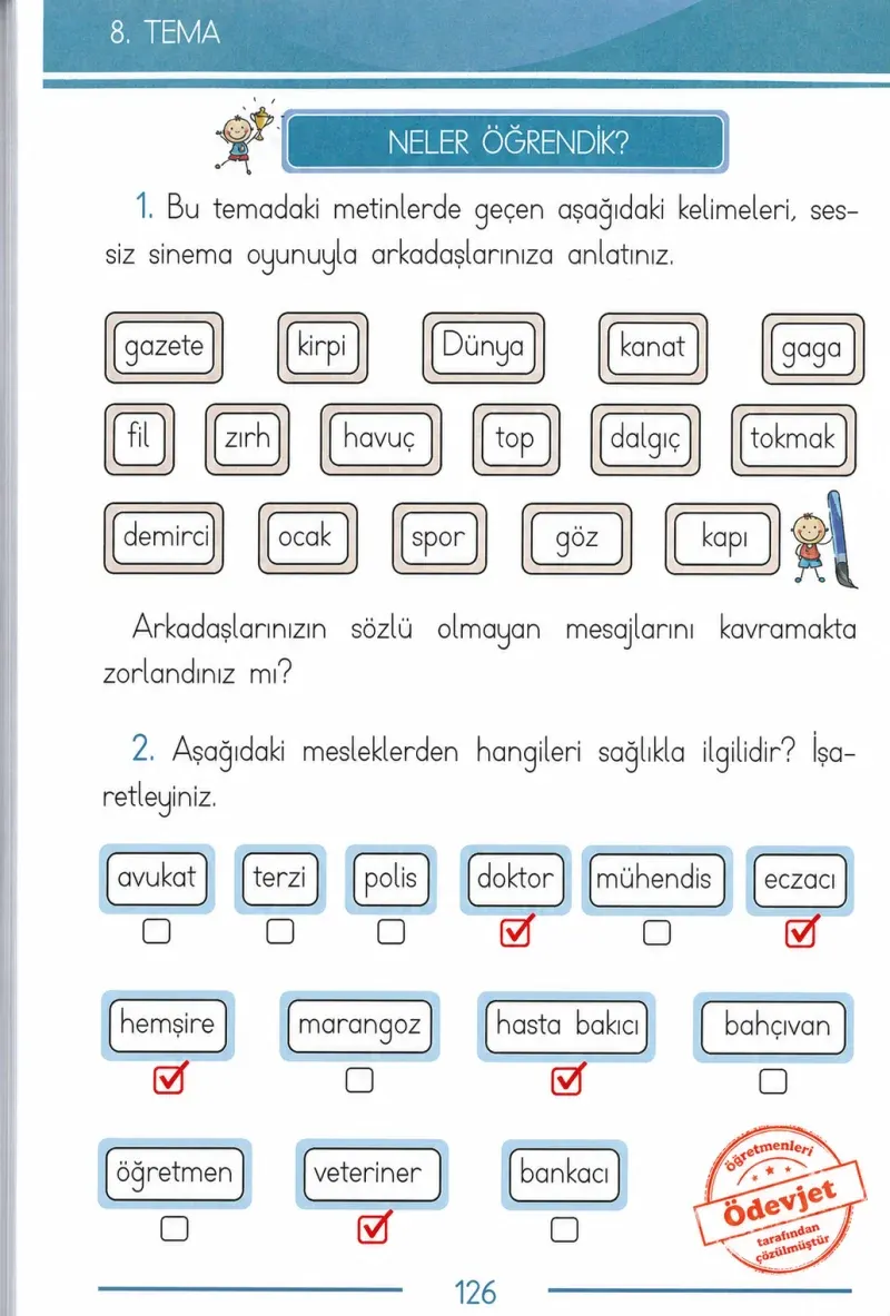 1. Sınıf Türkçe Ders Kitabı Cevapları Bilim ve Kültür Yayınları Sayfa 126 Çözüm Görseli