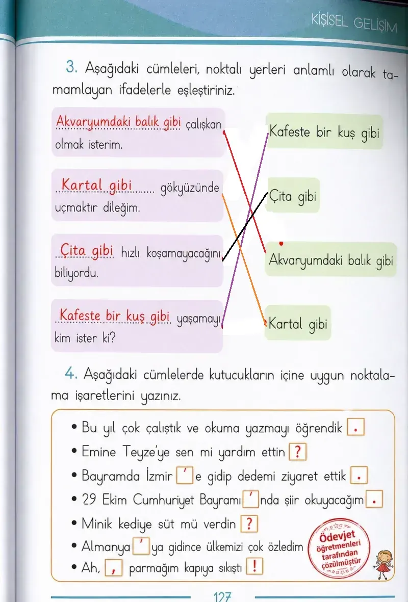 1. Sınıf Türkçe Ders Kitabı Cevapları Bilim ve Kültür Yayınları Sayfa 127 Çözüm Görseli