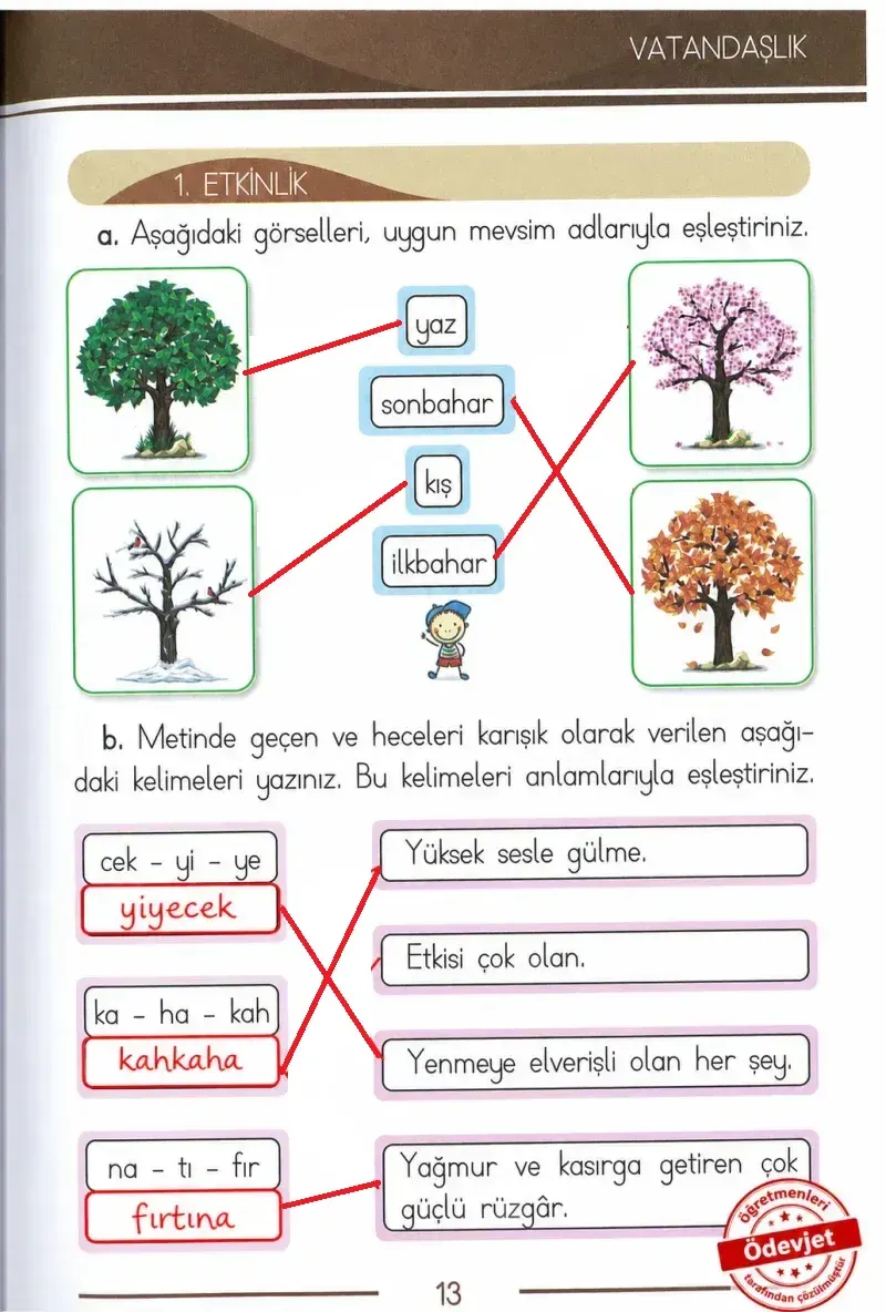 1. Sınıf Türkçe Ders Kitabı Cevapları Bilim ve Kültür Yayınları Sayfa 13 Çözüm Görseli