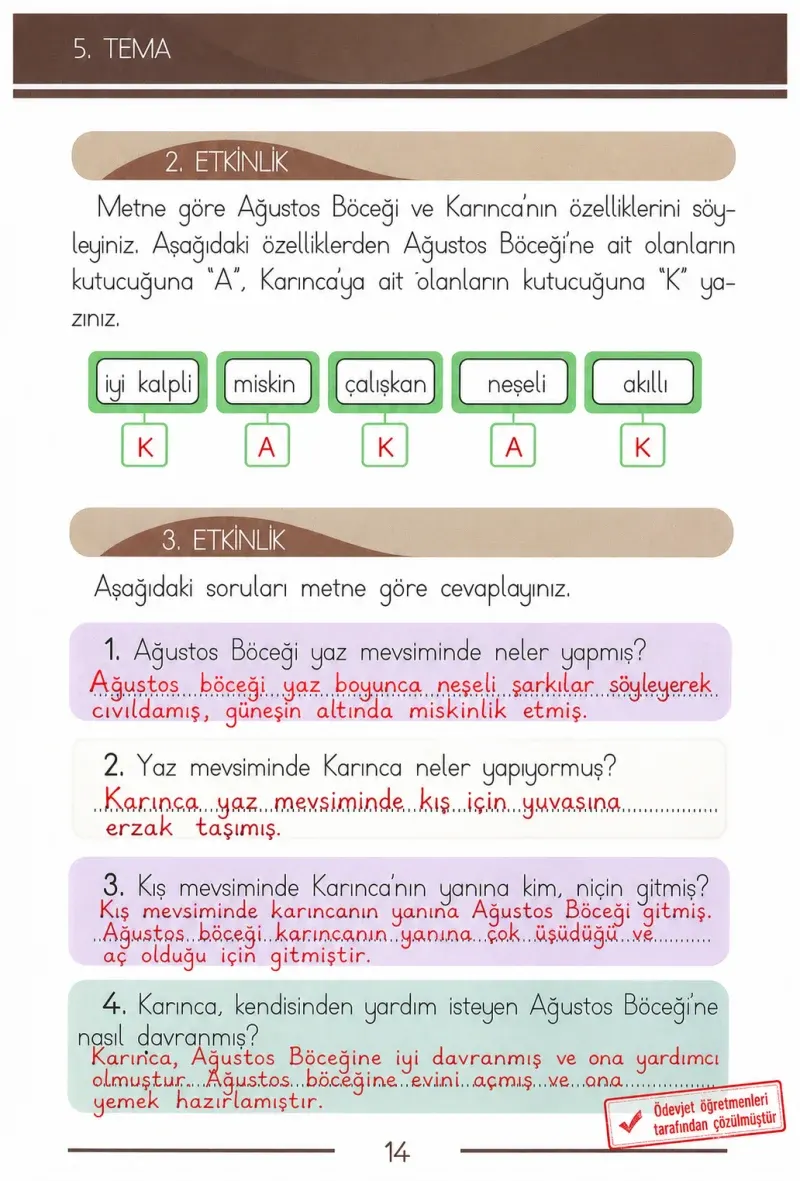 1. Sınıf Türkçe Ders Kitabı Cevapları Bilim ve Kültür Yayınları Sayfa 14 Çözüm Görseli