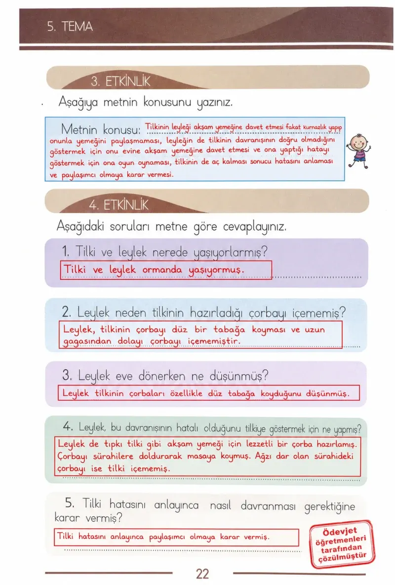 1. Sınıf Türkçe Ders Kitabı Cevapları Bilim ve Kültür Yayınları Sayfa 22 Çözüm Görseli