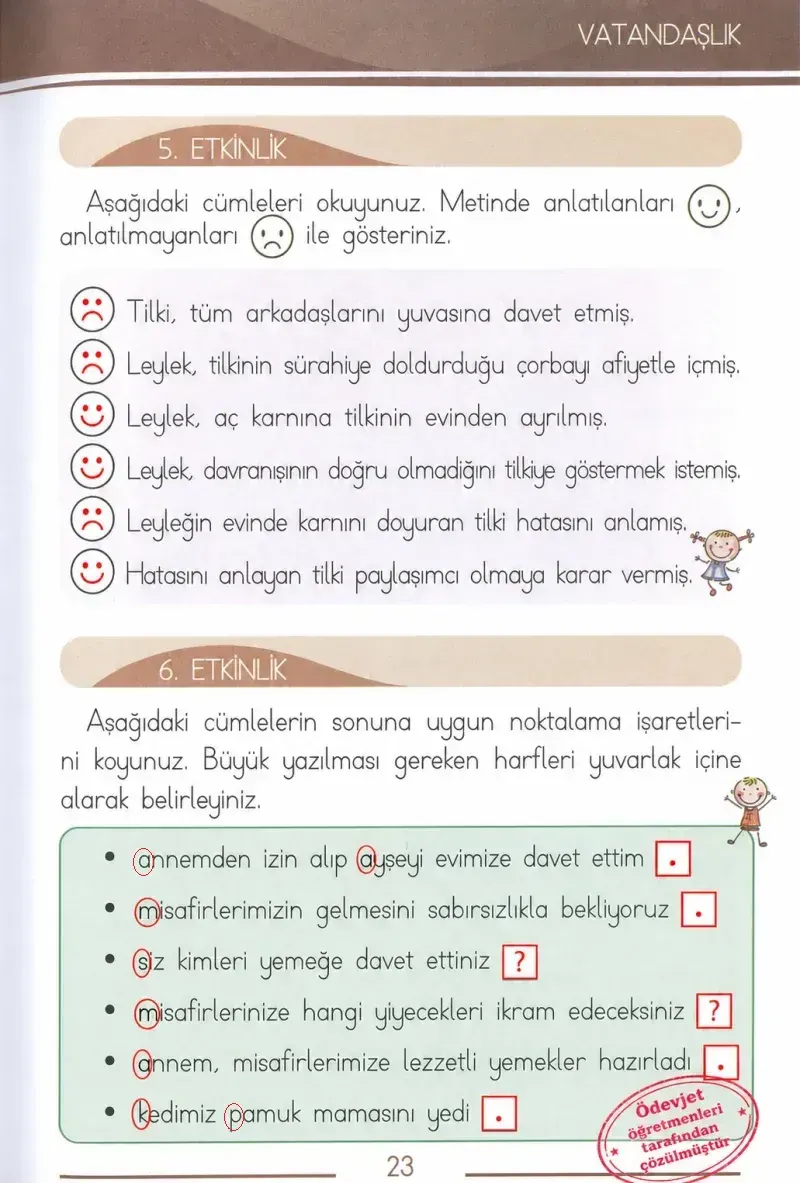 1. Sınıf Türkçe Ders Kitabı Cevapları Bilim ve Kültür Yayınları Sayfa 23 Çözüm Görseli
