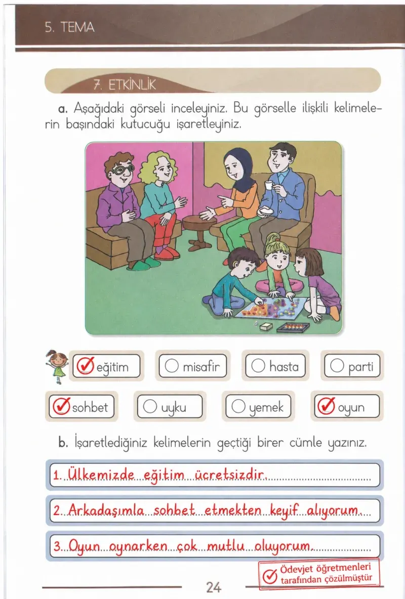 1. Sınıf Türkçe Ders Kitabı Cevapları Bilim ve Kültür Yayınları Sayfa 24 Çözüm Görseli