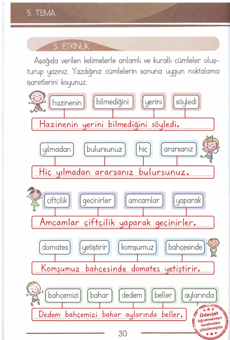 1. Sınıf Türkçe Ders Kitabı Cevapları Bilim ve Kültür Yayınları Sayfa 30 Çözüm Görseli