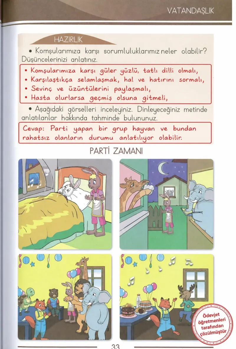 1. Sınıf Türkçe Ders Kitabı Cevapları Bilim ve Kültür Yayınları Sayfa 33 Çözüm Görseli