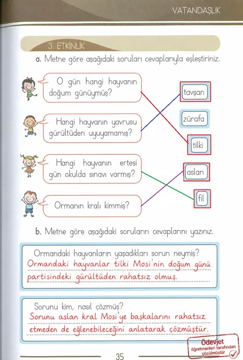 1. Sınıf Türkçe Ders Kitabı Cevapları Bilim ve Kültür Yayınları Sayfa 35 Çözüm Görseli