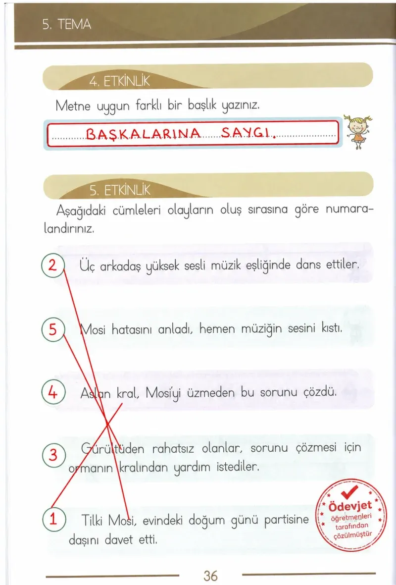 1. Sınıf Türkçe Ders Kitabı Cevapları Bilim ve Kültür Yayınları Sayfa 36 Çözüm Görseli